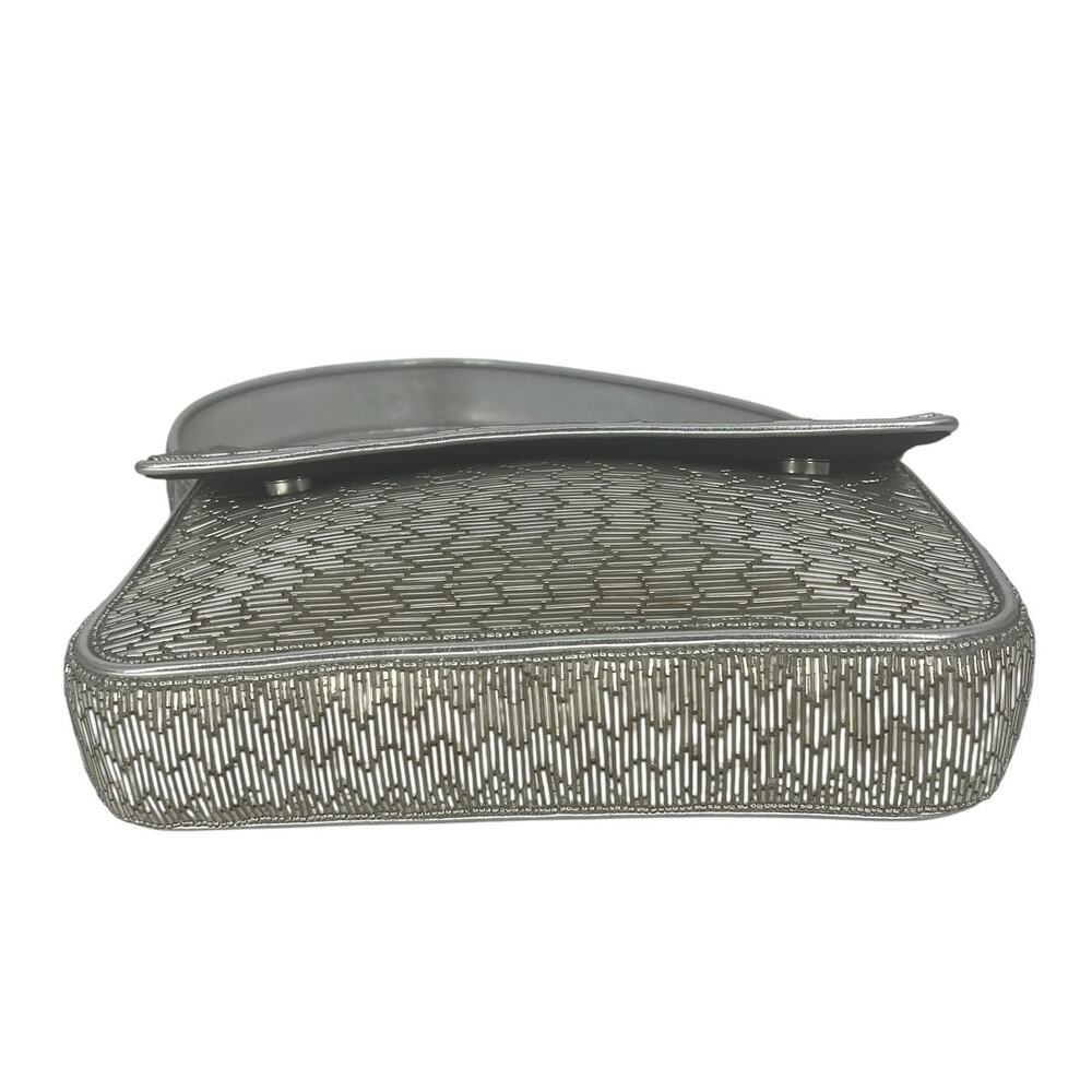 Staud Tommy Silver Beaded Shoulder Bag Metallic Evening Purse - Picture 15 of 16